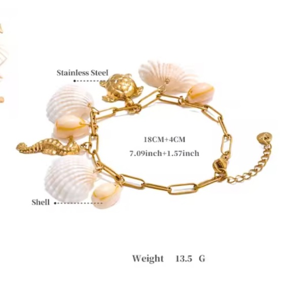 Summer trend adjustable Gold and White Shell Charm Bracelet - Picture 4 of 13